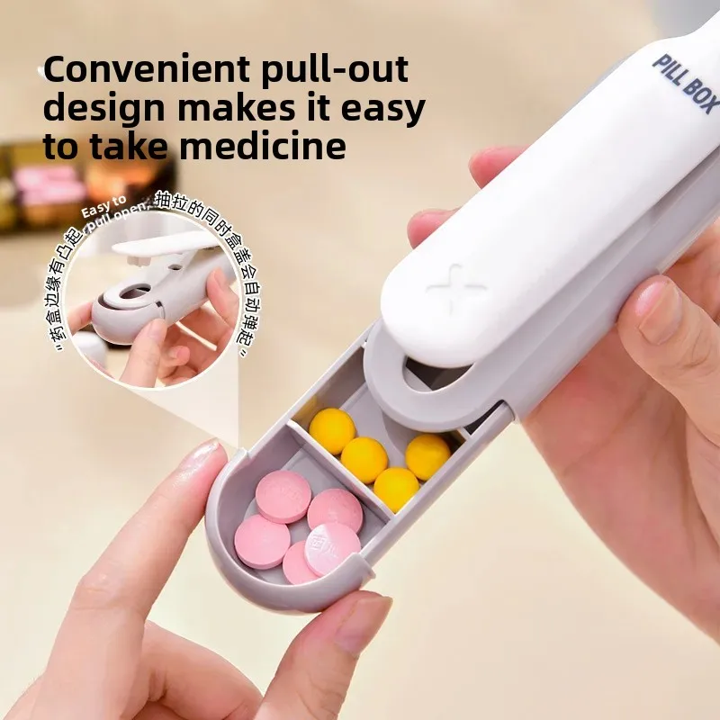 AiQUE 2 in 1 Portable Pill Taker Remover 4 Grid with Medicine Box Household Gadgets Tablet Pills Assistance Tool New Design Pill