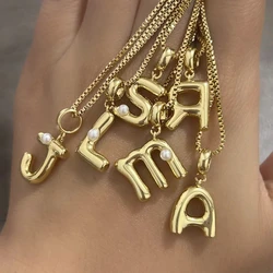 New Glossy 26 Letters Pearl Necklace for Women Gold Plated A-Z Letters Personalized Design Pendant Jewelry Accessories