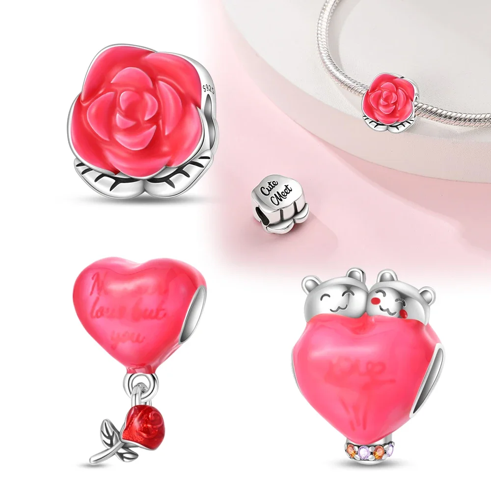 Dijes Plata románticos cuentas rosas colores plata para dijes colores plata pulsera Original para fabricación de joyas
