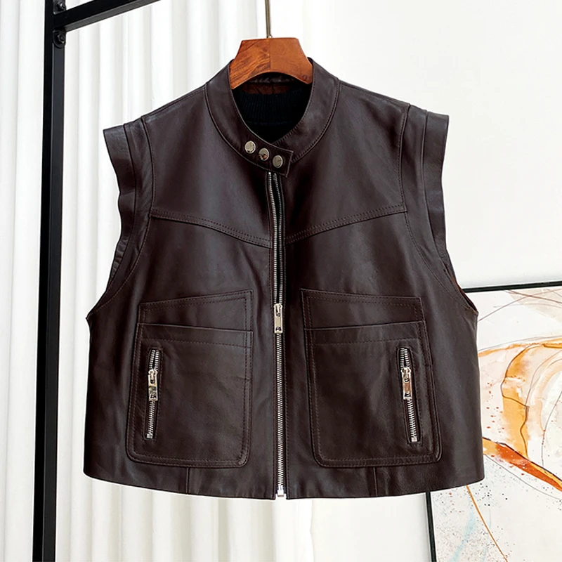 

Women's Real Sheepskin Vest Jackets 2026 New Casual Sleeveless O-neck Female Waistcoat Jacket Loose Genuine Leather Vest Tops