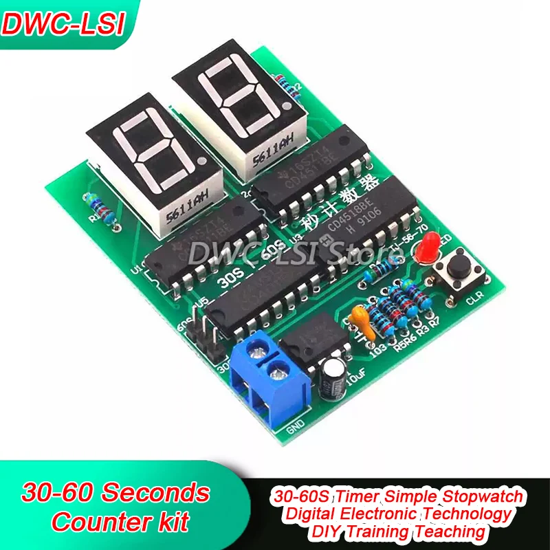 30-60 seconds counter kit 30-60S timer simple stopwatch digital electronic technology DIY training teaching
