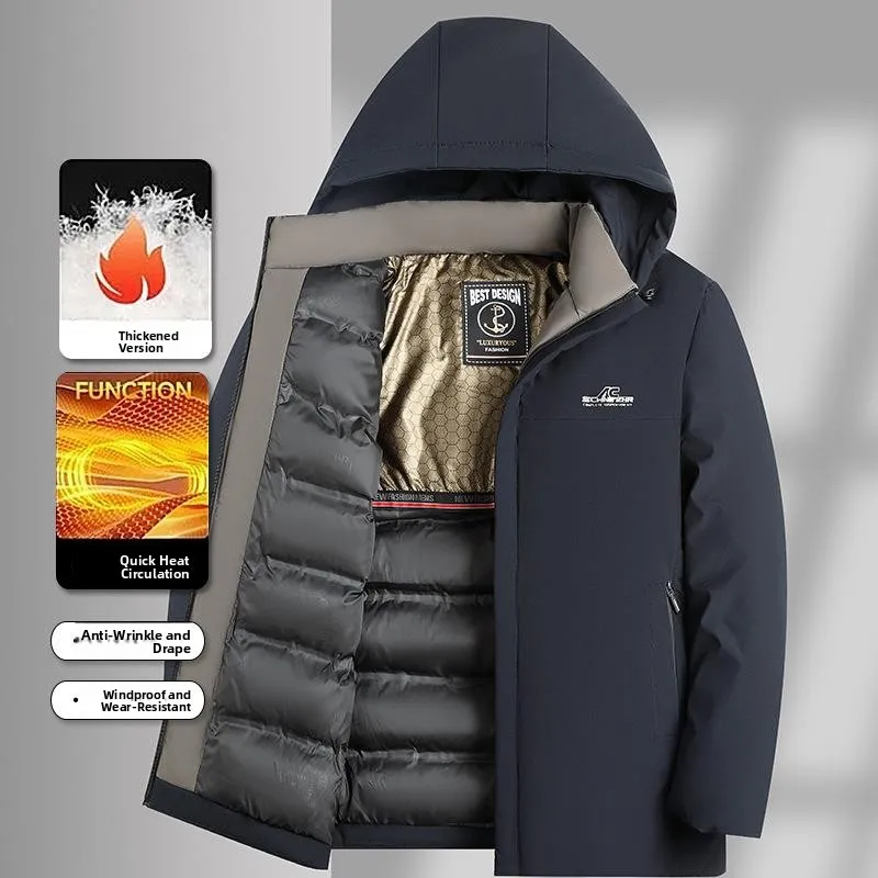 

Мужское зимнее повседневное деловое пальто Thiened Cotton Jacet для среднего возраста и влажного возраста с застежкой-молнией с несколькими кетами, чистое...