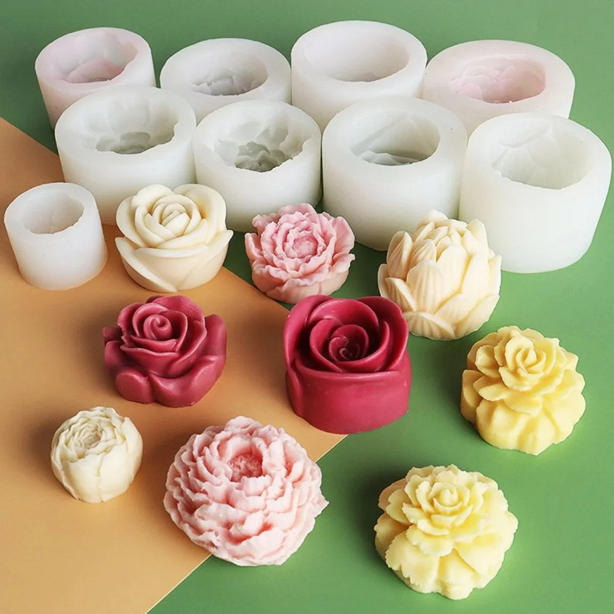 Fiore di loto stampo per candele in Silicone girasole peonia Multi stile sapone resina stampo in cristallo cuore rosa cioccolato Set per la