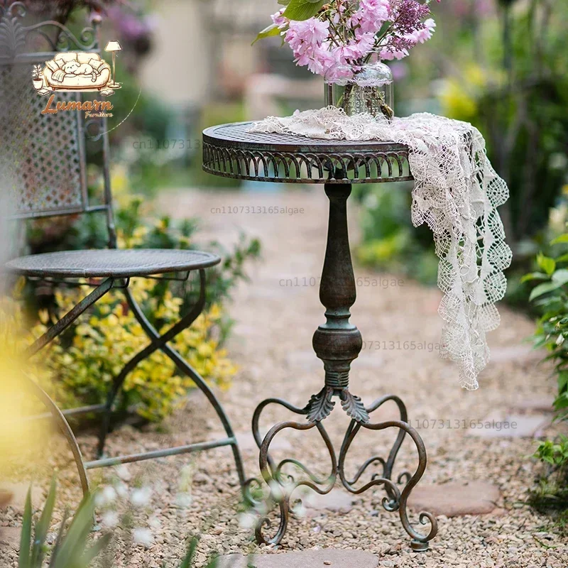 European Vintage Iron Garden Table Foldable Coffee Chairs for Outdoor Terrace Decor with Do Old Design Durable Garden Furniture