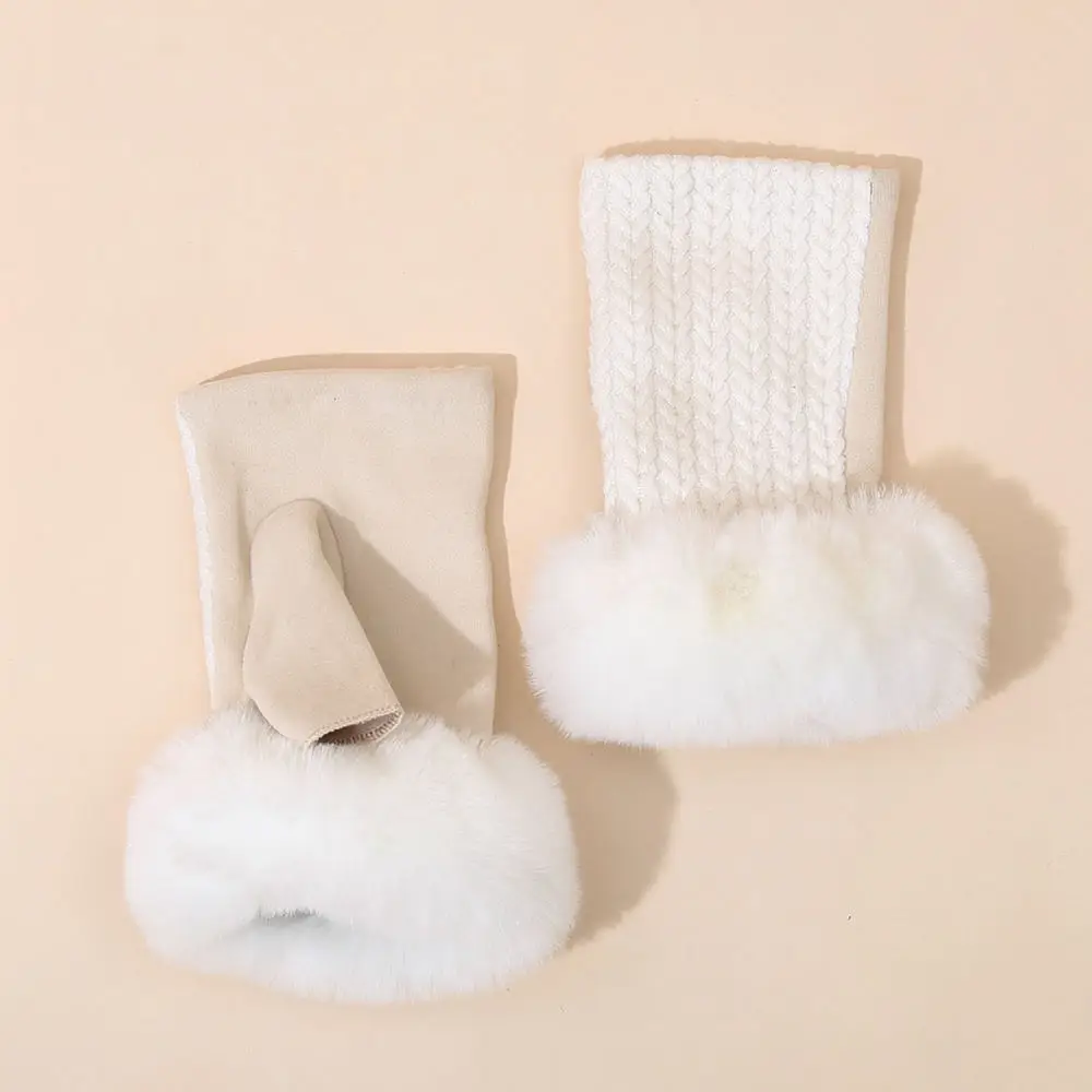 Women Knitted Fingerless Gloves Autumn Winter Thermal Half Finger Mittens Cable Knit Stylish Soft Plush Lined Hand Warmers