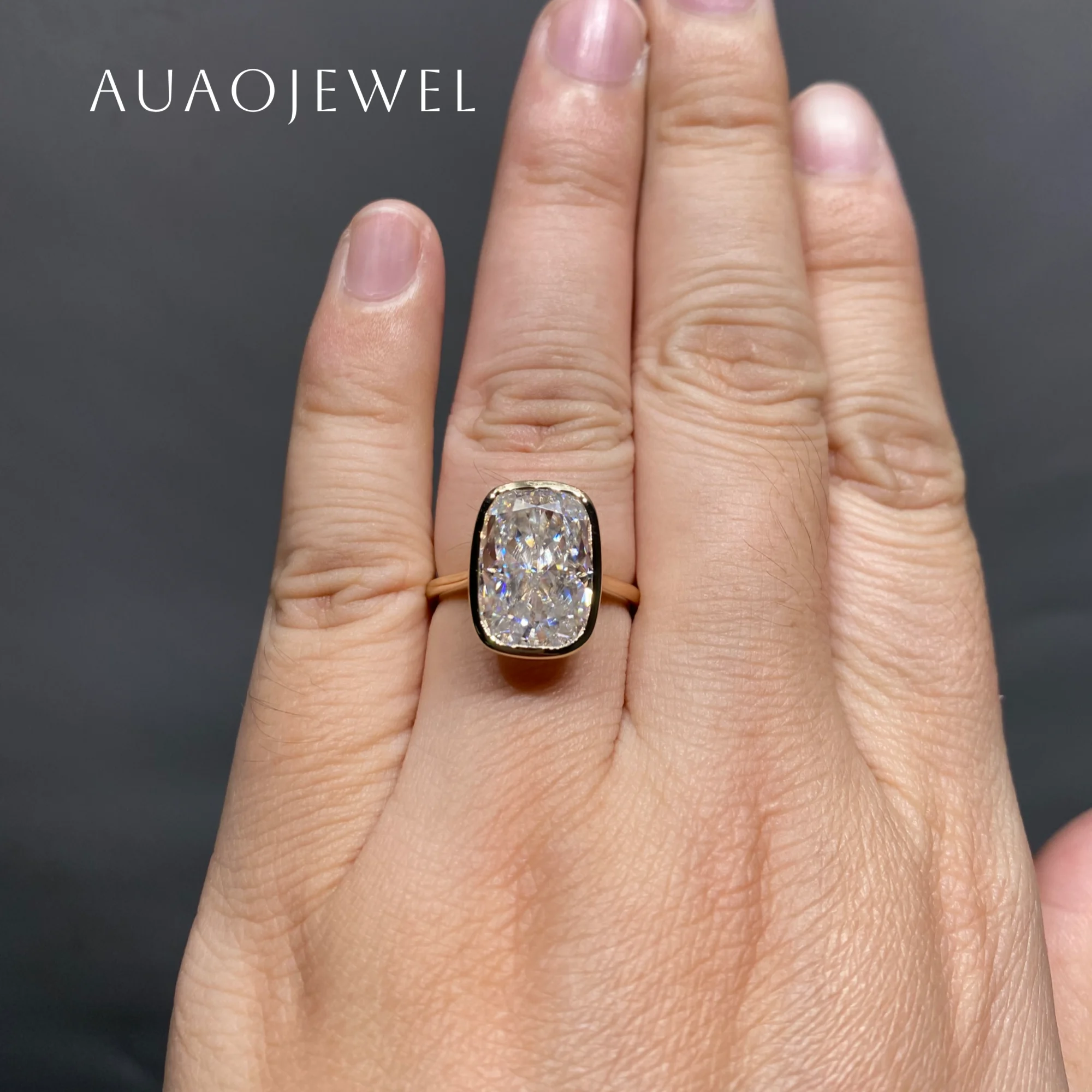 AUAOJEWEL 7Carat Cushion Moissanite Rings For Women Bezel Setting Big Large Luxury Designer Jewelry 925 Silver Gold Plated