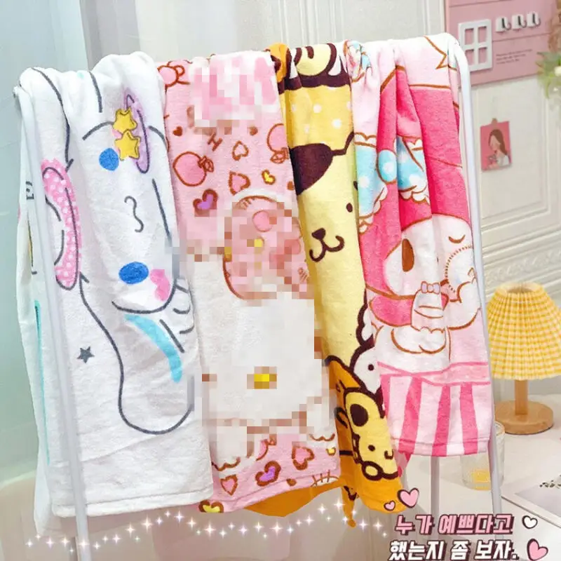 Cartoon Hello Kitty Bath Towel Kawaii Ku-Romi San-Rio Anime Student Bath Towel Beach Towel Throw Blanket Cotton Absorbent Towel - view 4