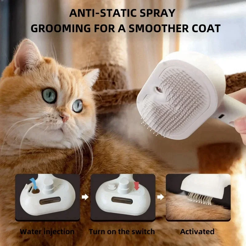 Cat Steam Brush Steamy Dog Brush 3 in 1 Electric Spray Cat Hair Brushes for Massage Pet Grooming Comb Hair Removal Combs