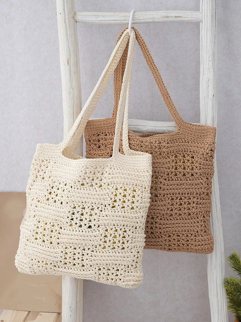 Cotton Thread Casual Women's Beach Bag Hollow Out Monofilament Fashionable Hook Flower Woven Shoulder Bag