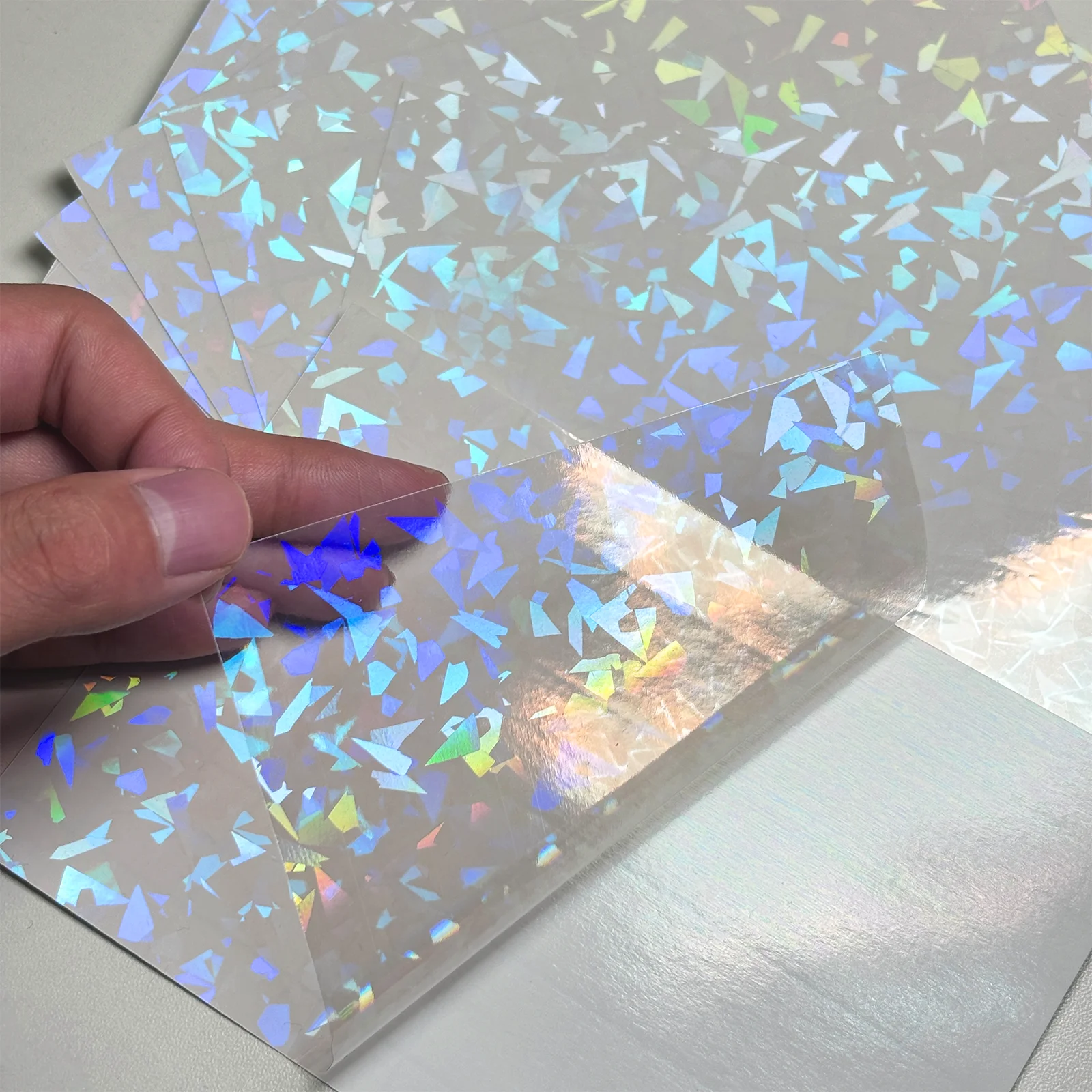 50 Sheets A6 Holographic Broken Glass Cold Lamination Film Self-Adhesive Holographic Vinyl Sticker Waterproof Clear 105×148mm