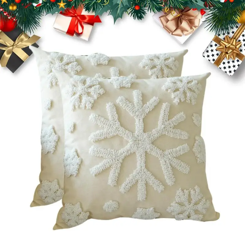 

Snowflake Christmas Pillow Covers Christmas Pillow Case Cream White Cushion Covers 45x45cm/18x18inch Throw Pillow Covers 2x