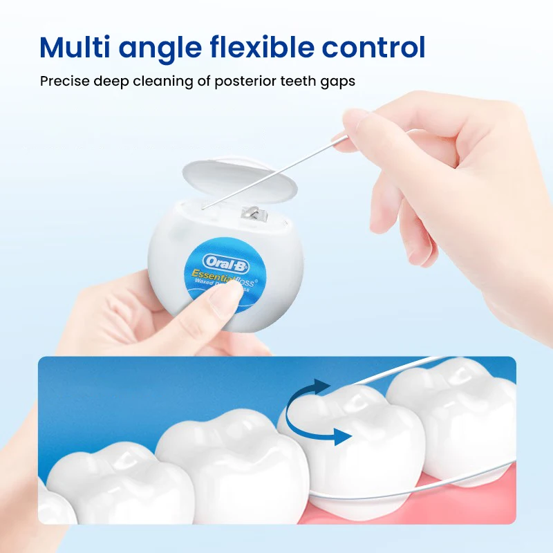 Oral B Essential Mint Floss 50M Professional Dental Cleaning Floss Portable Wax Coating Dental Floss Removal Plaque Deep Clean