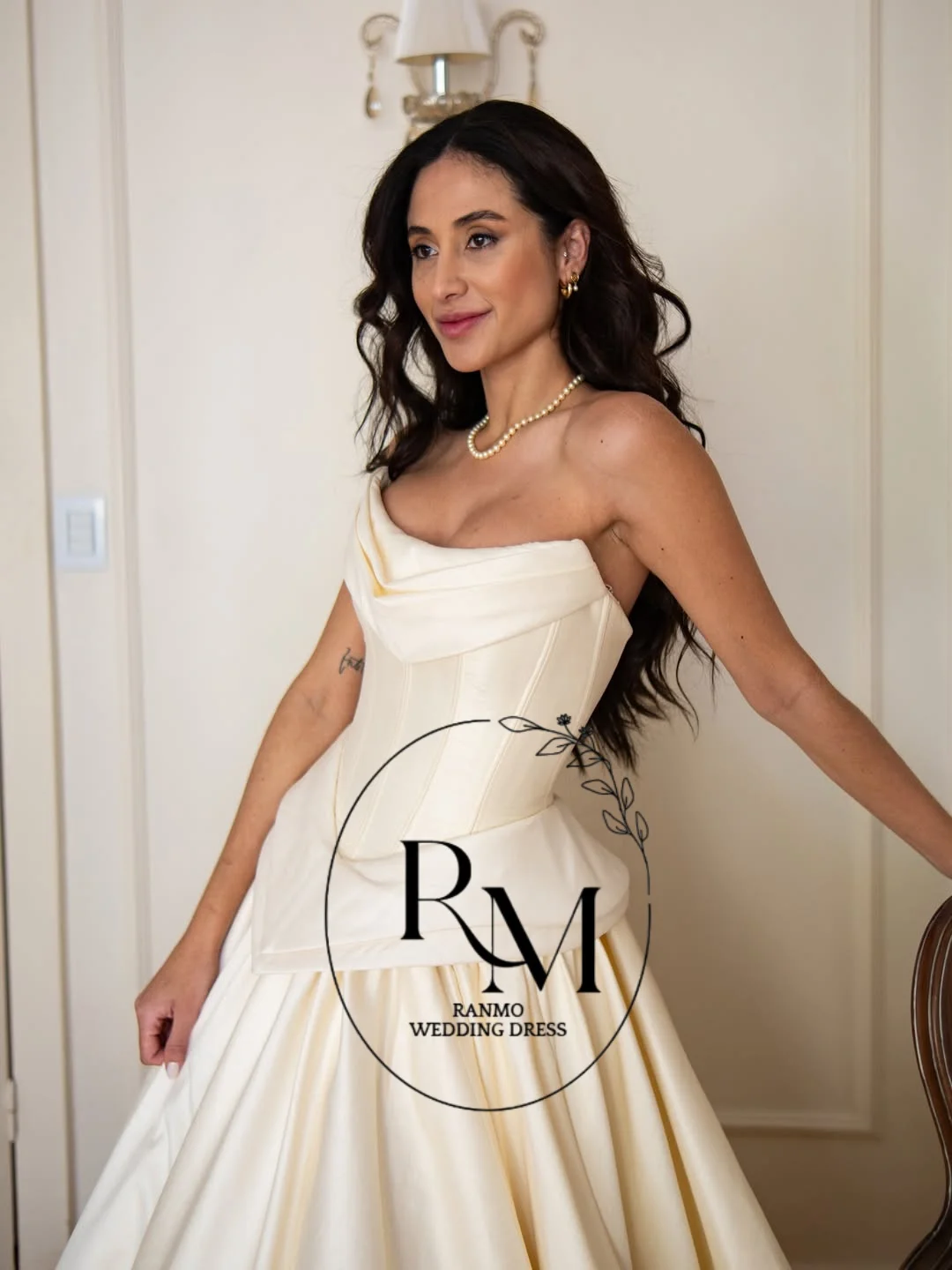 Ranmo Strapless A Line Beige Pleated Ruffles Princess New Customized Luxurious Elegant Evening Dresses Floor Length Prom Dresses