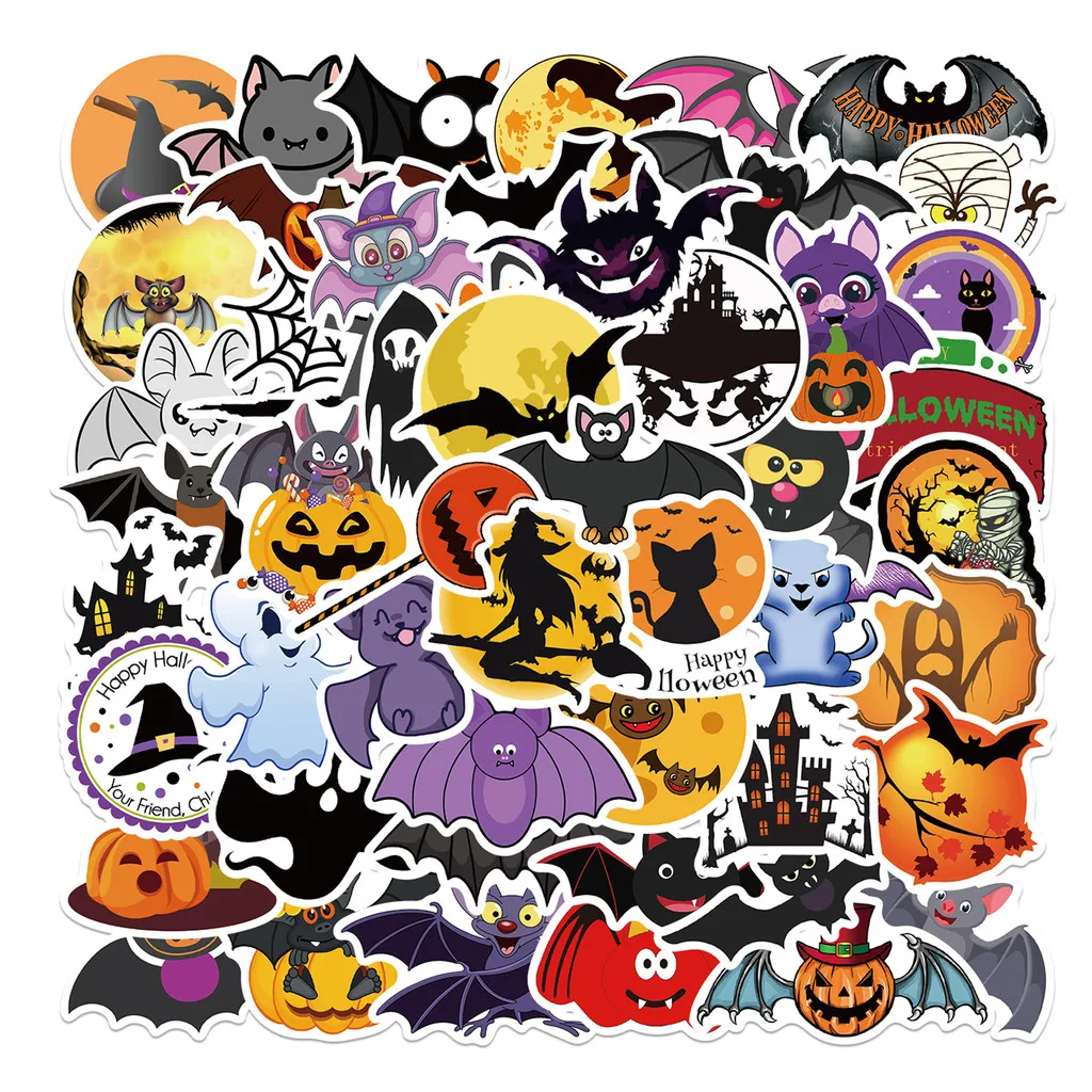 50Pcs Dark Halloween Pattern Stickers, Spider Web Vampire Decals for Reusable Cup Camera & Sports Equipment Giajar Sticker Store
