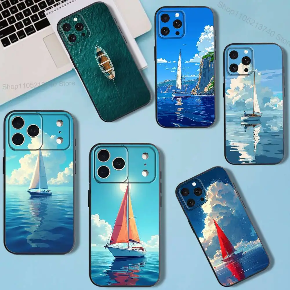 

SailingS Art S-Ship BoatS Phone Case For iPhone 11,17,16,14,12,15,13,Max,SE4,Plus,E,Pro,Air,Mini Black soft Cover allover print