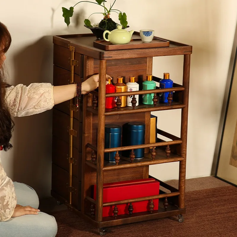 Solid wood rotating storage cabinet 360 ° mobile table, new Chinese style, locker