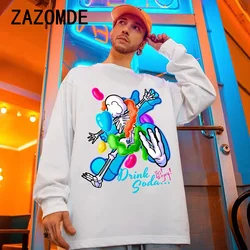 ZAZOMDE Autumn Cotton T-shirt For Men Long-sleeved 260GSM T-shirts Streetwear Hip Hop Oversize Tees Unisex Daily Clothing Tops