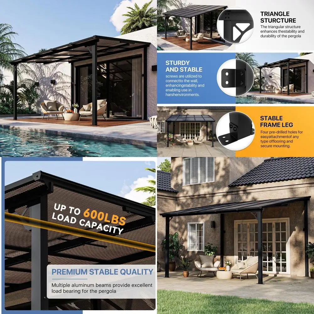 

Альтанка для патио на открытом воздухе 10x12 с перголой наклонной крыше и сверхпрочными настенными навесами для террасов и патио на заднем дворе