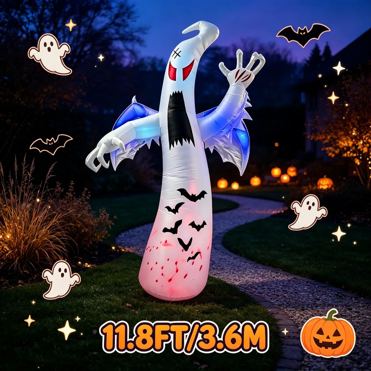 Halloween Scary Blood Stain Ghost Inflatable Ornament With Internal Holiday Lighting Halloween Decor