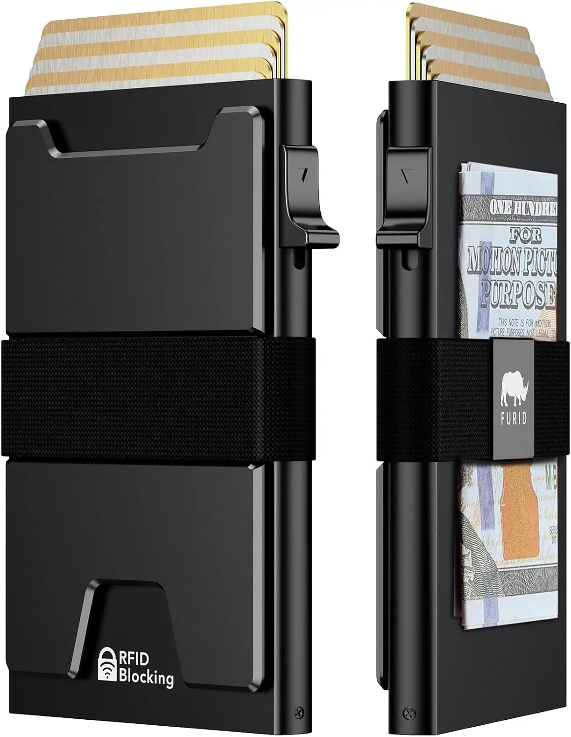 

Тонкий металлический кошелек с защитой от RFID для мужчин, минималистичный держатель для карт в передний карман с выдвижным механизмом