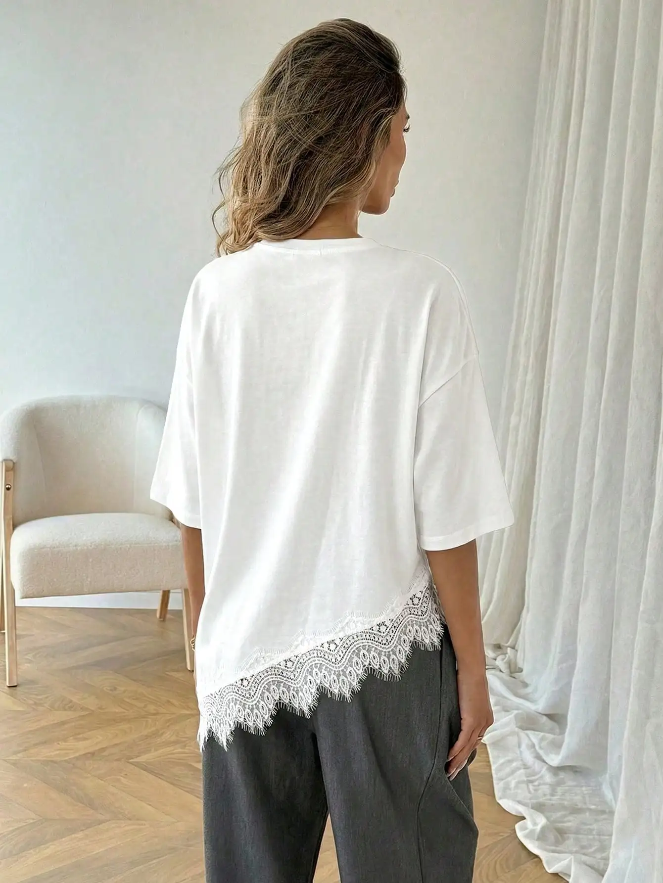 2026 Summer New Arrival Women's Oversized Ruffle Print Leopard Print Padded Lacing Loose Fit T-Shirt image 2