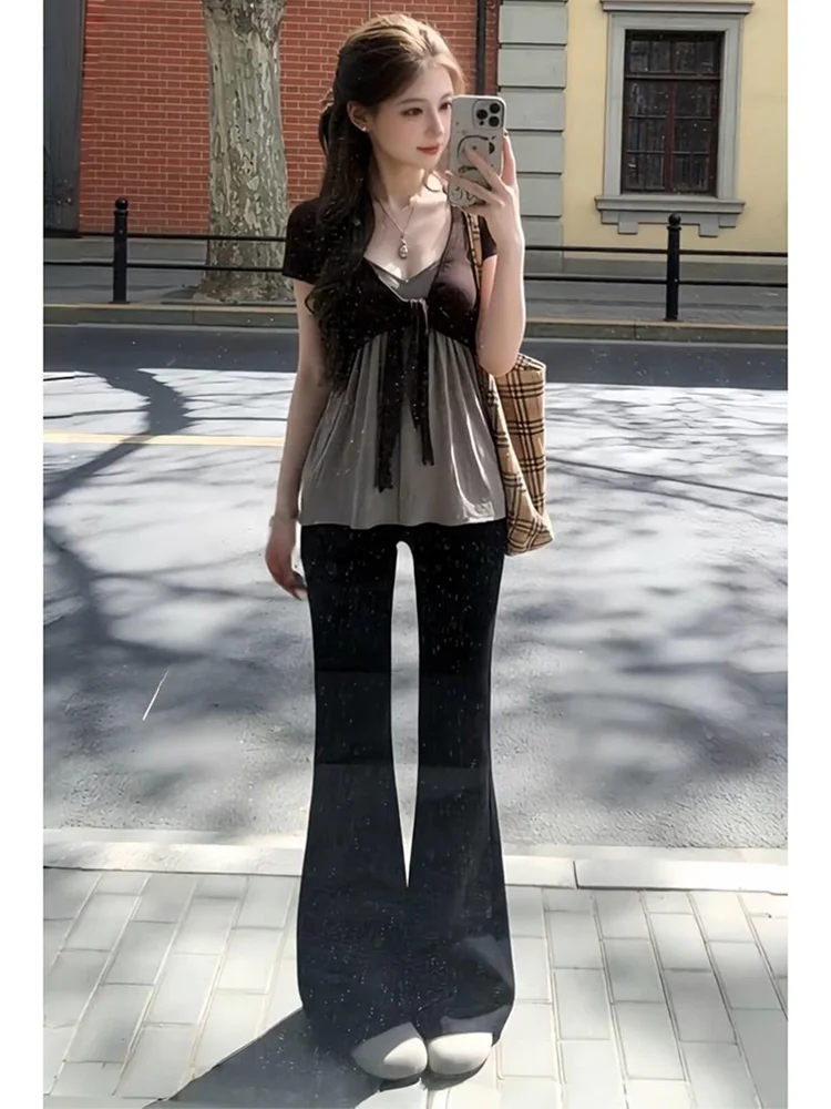 Korean Fashion Short Sleeve Open Cardigan Three Piece Set Women's Casual Pants High Waist Summer 2026 MARIE  Brand