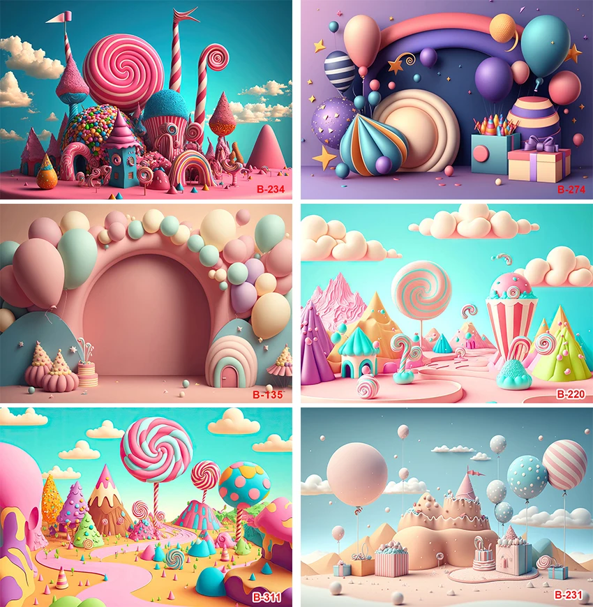 Candy Bar Photography Backdrop Sweet Donuts Ice Cream Grow Up Baby Birthday Party Decor Photographic Background Photo Studio