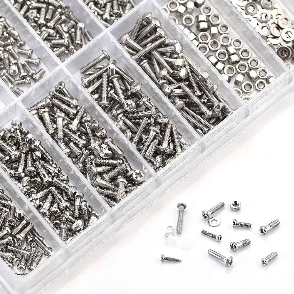 Parafuso substituição Kit Set para Óculos e Reparação do Relógio, Pequenos Parafusos, Variedade Porca, Aço Inoxidável, 1000Pcs