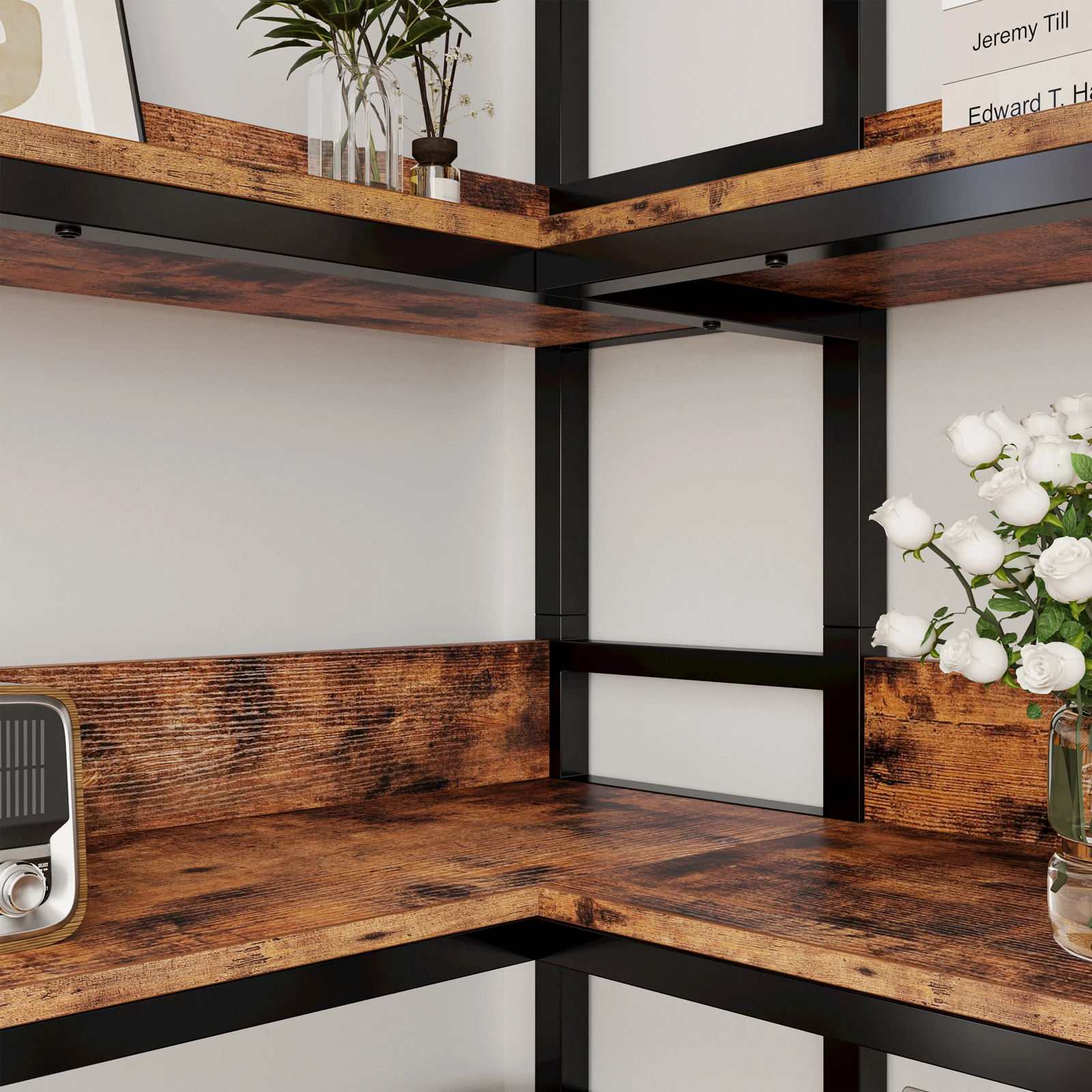 أرفف الكتب الصناعية من IRONCK مكونة من 6 طبقات مع رف تخزين رف Etagere مع إطار معدني لغرفة المعيشة