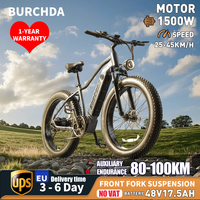 BURCHDA RX50 Electric Bike for Adults 1500W Motor 48V17.5Ah  26'' Fat Tire FoldableFull Suspension E Bikes Mountain All Terrain
