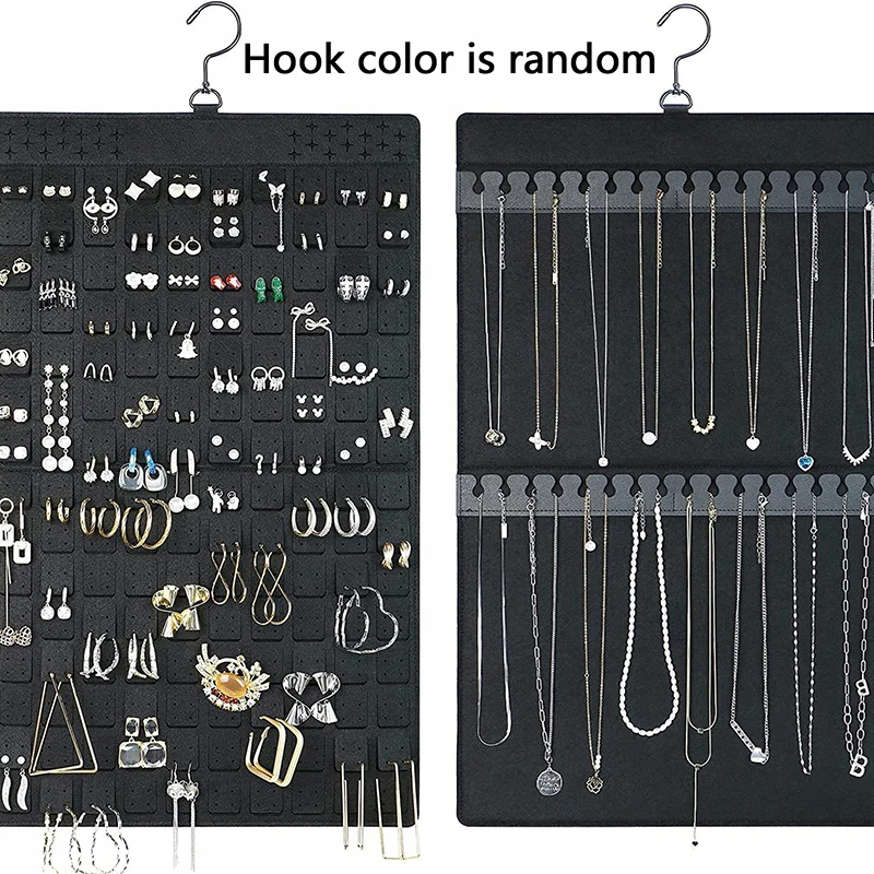 

Большая вместительная подвесная сумка-органайзер для ювелирных изделий для серег, ожерелья, браслетов, дисплей для хранения, двухсторонняя фетровая вращающаяся вешалка