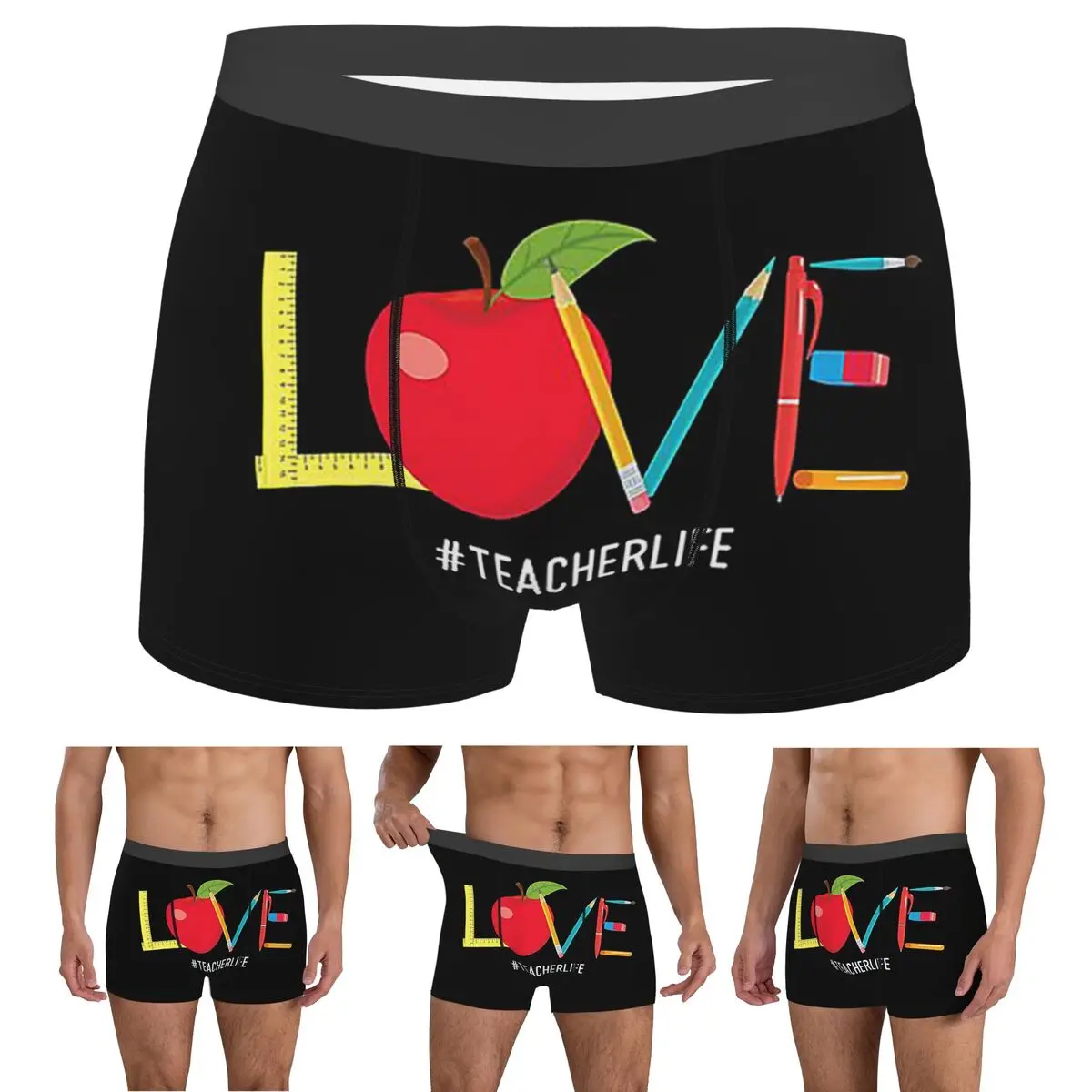 

Трусы-боксеры, шорты Love Teacher Life Apple Pencil (2) Трусики, мужское удобное нижнее белье для мужчин, подарки бойфренду