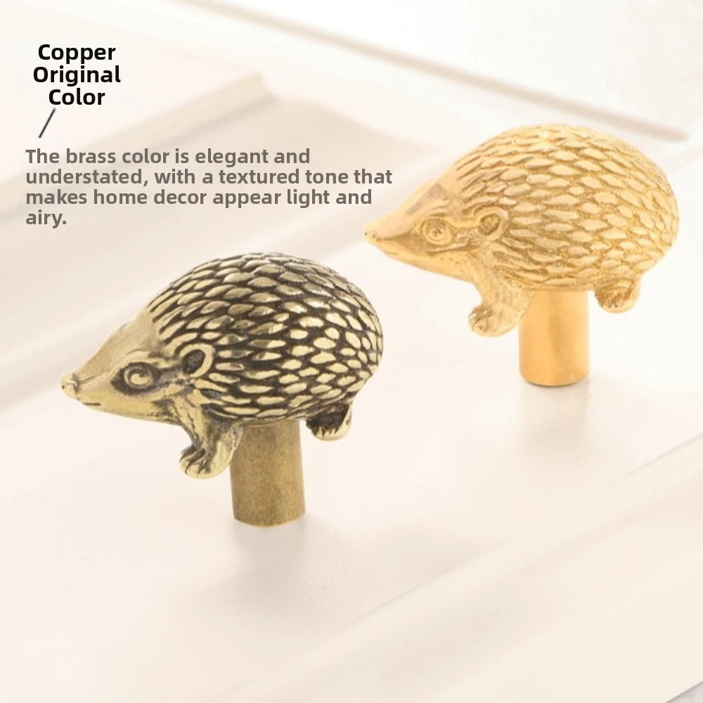 Lifelike Retro Little Hedgehog Brass Handle Vintage Single Hole Cabinet Door Knobs Gold Push-pull Wardrobe Drawer Pulls Kitchen