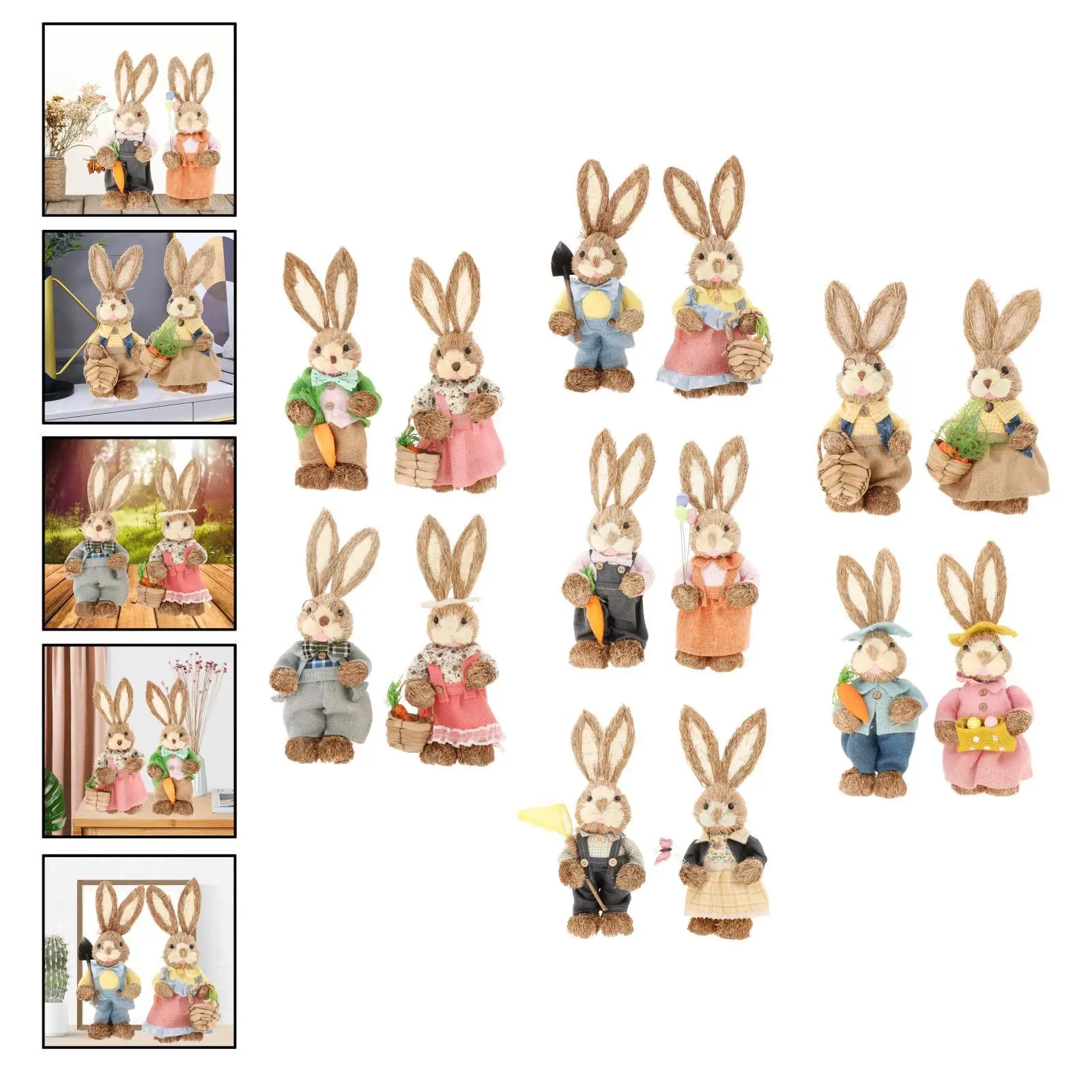 Easter Straw Bunny 35cm Party Supplies Standing Art Crafts Artificial Easter Theme Decor Bunny Figurines for top Indoor Party