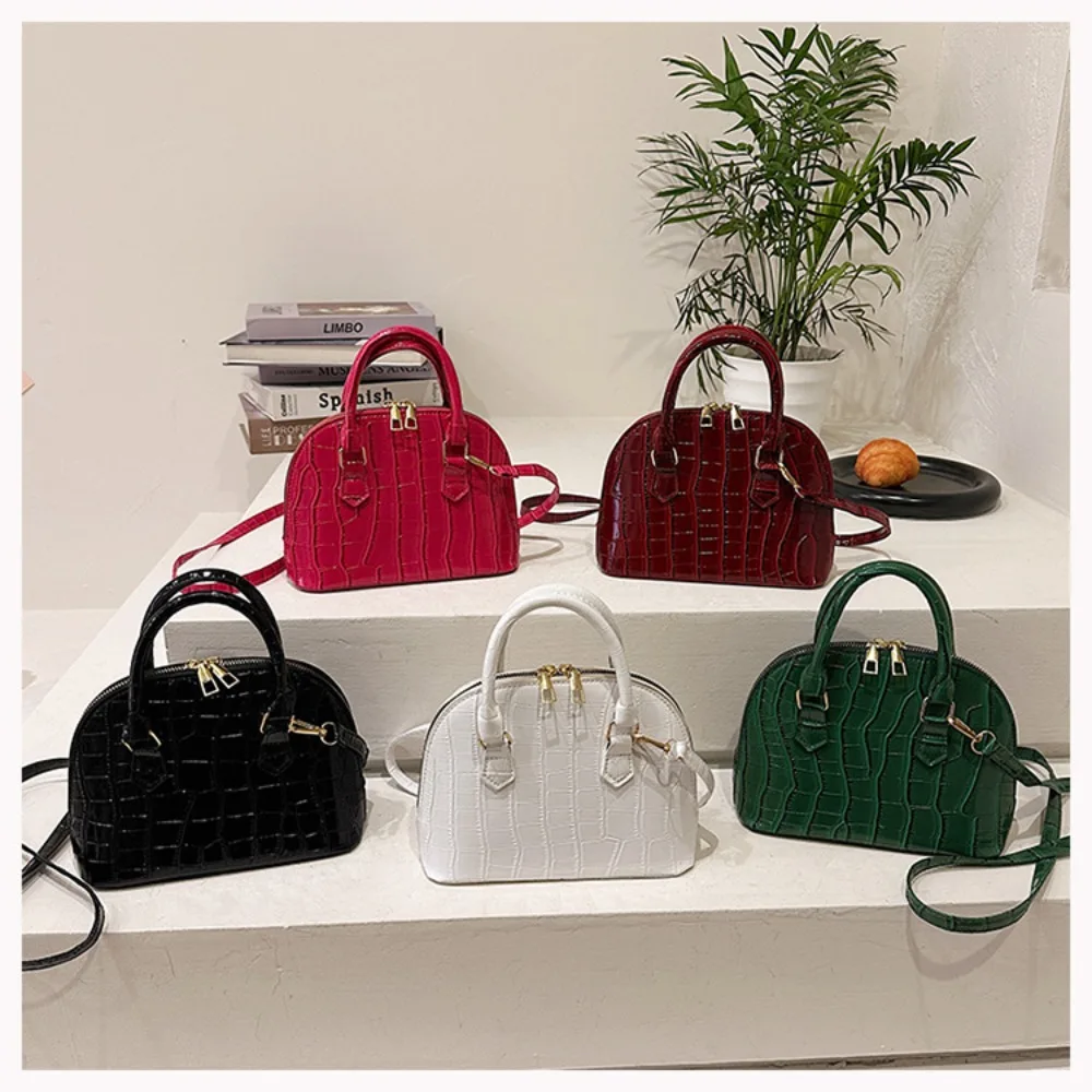 Fashion Pu Leather Shell Bag Crocodile Pattern Solid Color Crossbody Bag Waterproof Shoulder Bag Women