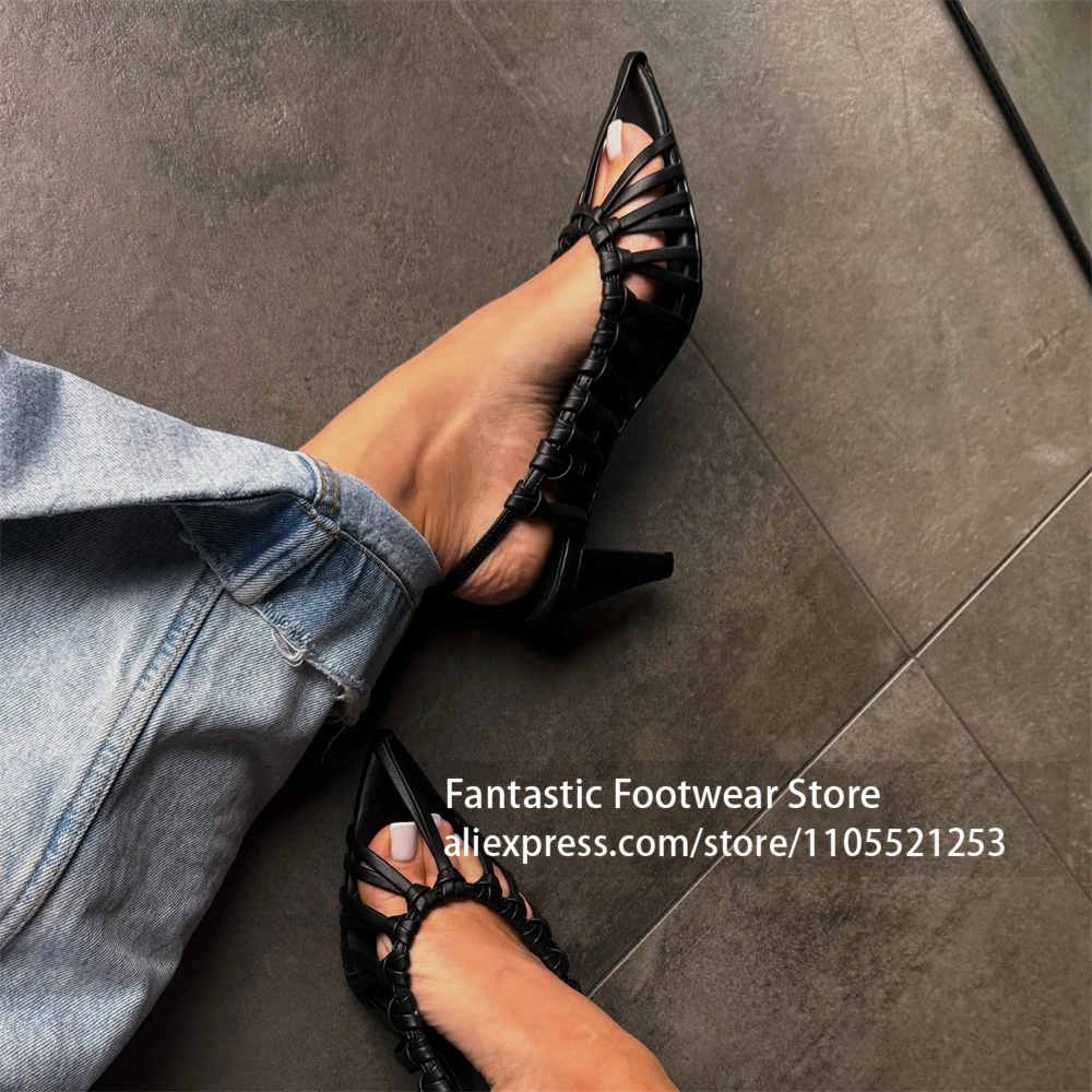 

Strap Pointed Toe Slingback Sandals Cage Style Stiletto High Heels for Women Customizable Multicolor Handmade Sandals for Women