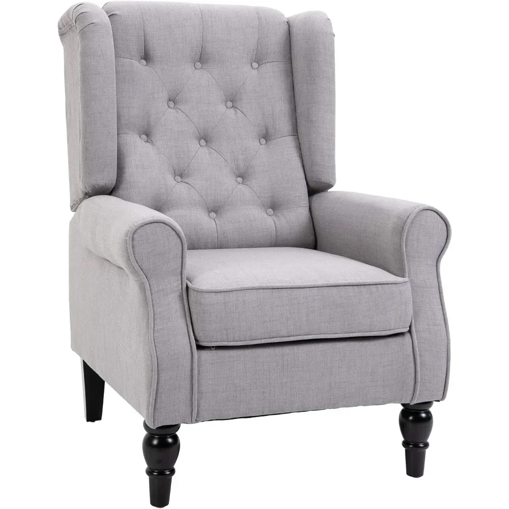 Button-Tufted Accent Chair with High Wingback, Rounded Cushioned Armrests and Thick Padded Seat for Iving Room, Bedroom Grey