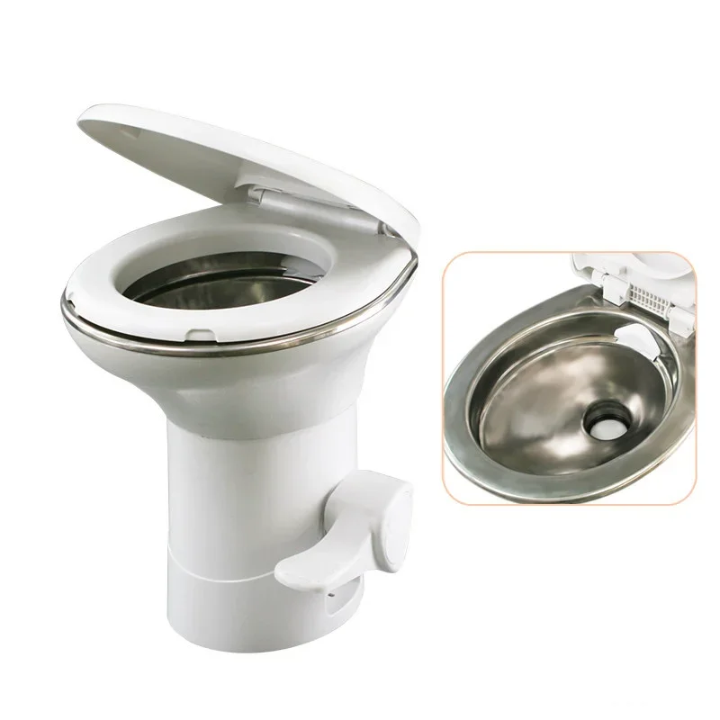 In-line RV Toilet, Stainless Steel Toilet, 200KG Load Capacity, Pre-flush Function, Suitable for RVs and Yachts