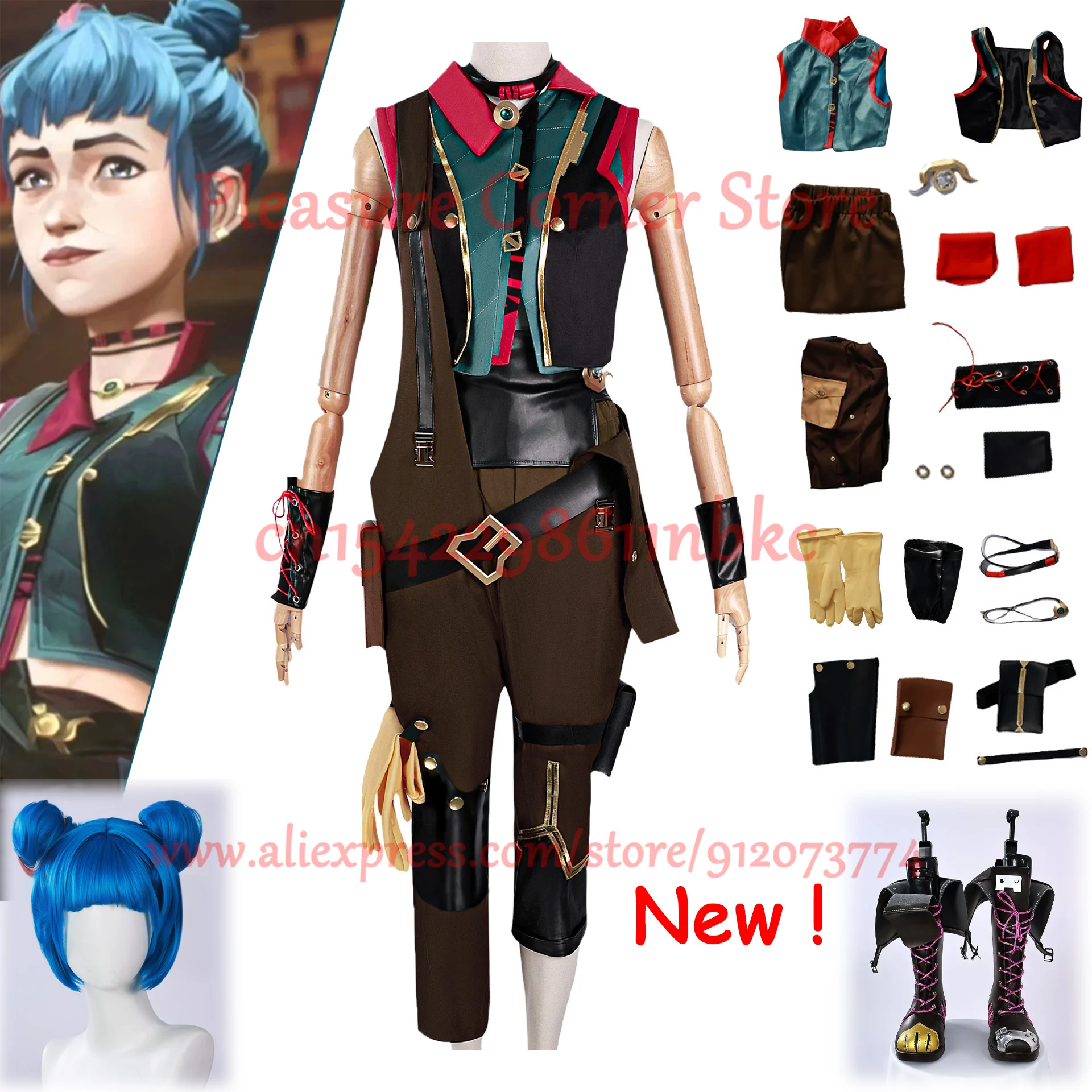 

CosplayIN STOCK League Of Legends game Jinx Powder Cosplay Costume Full Set Wig Costume Shoes Powder Cosplay Uniform Outfis
