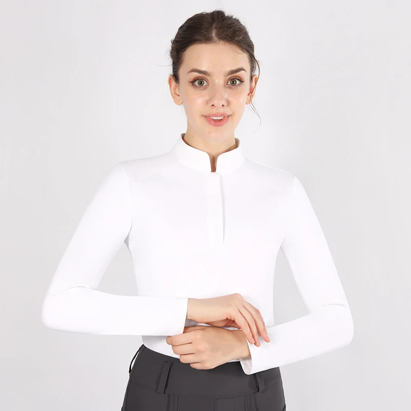 Camisetas blancas para montar a caballo para mujer, ropa para espectáculo de carreras, Top deportivo de manga larga, camisa Ecuestre para jinete