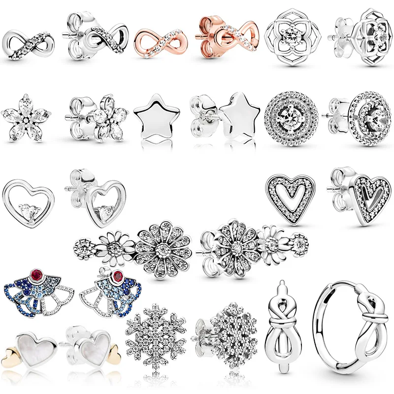 

925 Sterling Silver Stud Earrings Sparkling Infinity Snowflake Heart Hoop Earring For Women Making Wedding Party Jewelry Gift