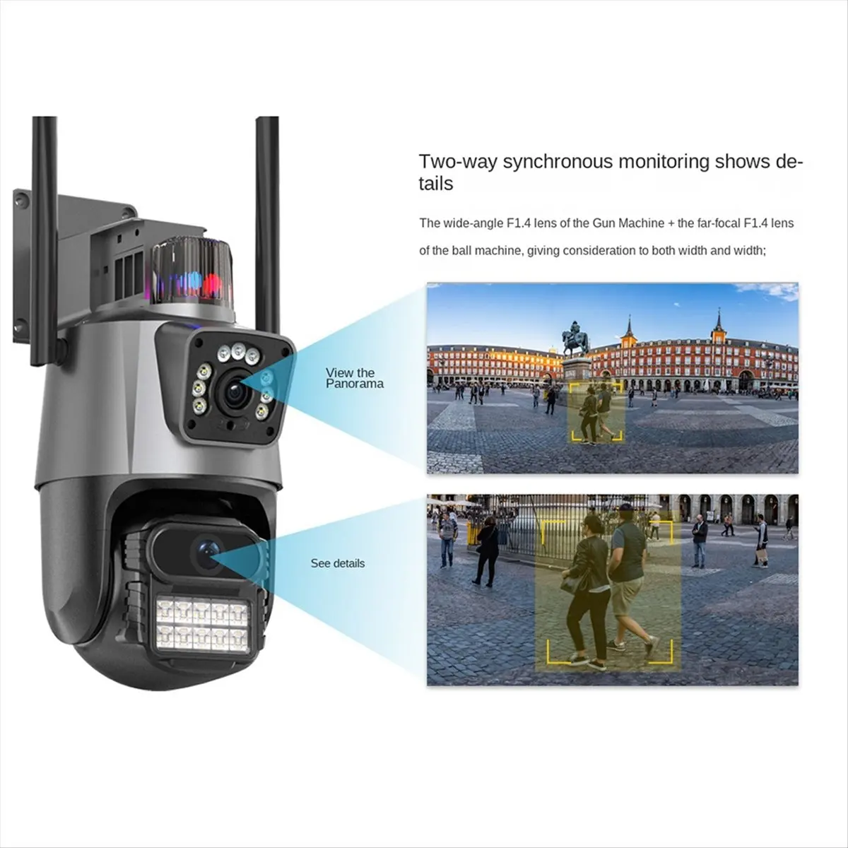 

отличный 6 МП 360 ° Камера Wi-Fi Открытый двойной экран AI Автоматическое отслеживание Беспроводная камера наблюдения с вилкой европейского стандарта