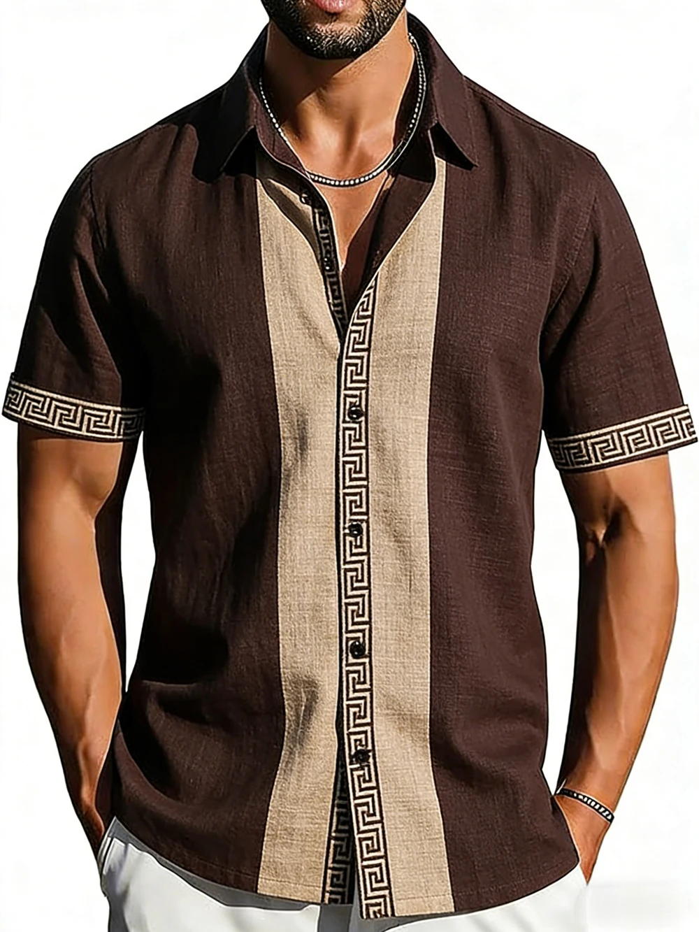 Men's Spring New Linen Short Sleeve Natural Plant High Definition 3D Printed Shirt Hawaiian Vacation Outdoor Casual Clothing men