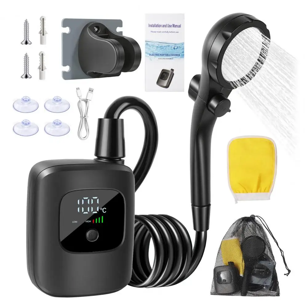 Ducha Portátil para Camping con Pantalla LED, Batería de 2400mAh, 180 Minutos de Uso, 4 Modos de Ducha, Presión de Agua Ajustable, Conexión Rápida