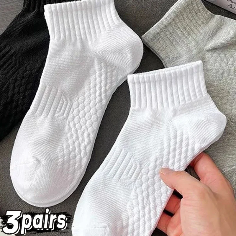 3Pairs Soft Men Black White Warm Cotton Socks Set Autumn Winter Male Solid Color Breathable Business Sport Short Sneakers Socks