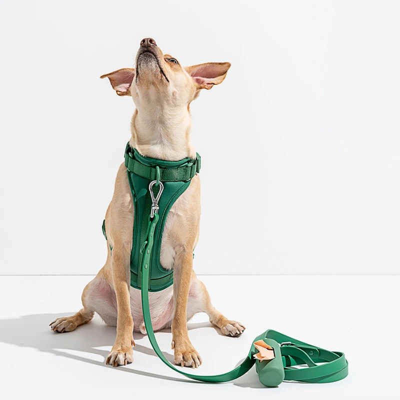 Waterproof PVC Multiuse Big Long Rope Show Running Lead Pet Dog Poop Bag Holder PVC Harness Leash Collar Set