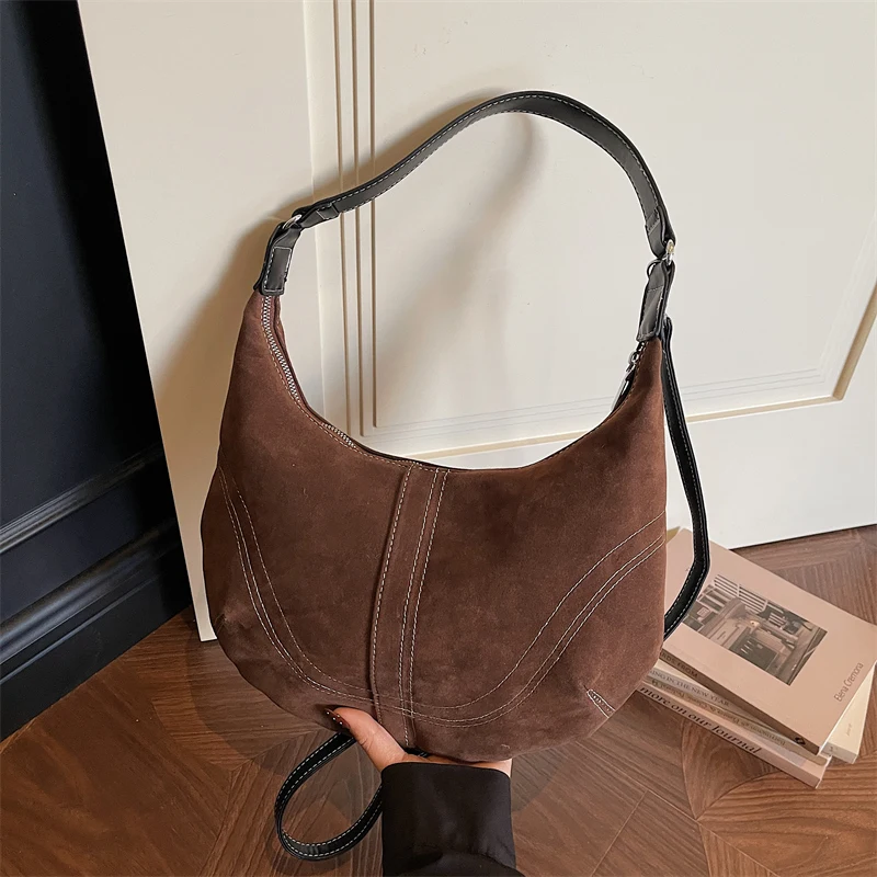 

Faux Suede Sewing Retro Versatile Hobos Bags 2026 New Hot Sale Versatile Bags Durable for Daily Commuting Shoulder Bags