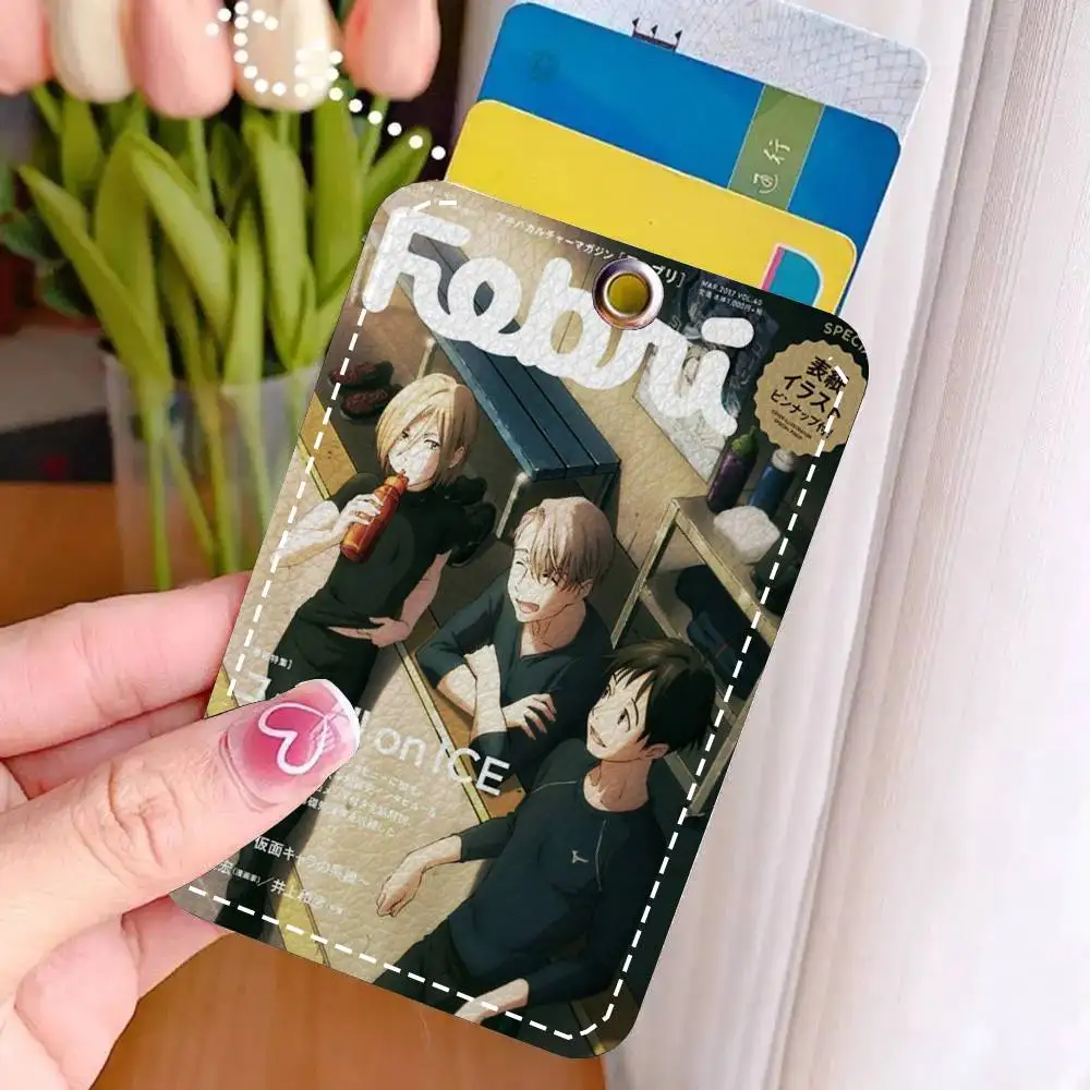 Anime Y-YURi On ICE Card Case Keychain Access Card Bag Key Tag Ring Leather Card Holder Key Ring Access view 4