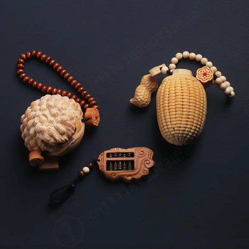 Hand Carved Solid Bamboo Corn Ornament, Wealth Symbol Hand Polished Pendant Tea Pet Keychain Desktop Decor Craft Play