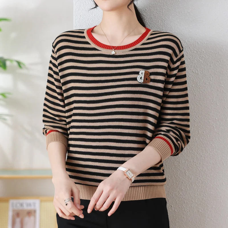 Stripe Sweater Woman 2024 Spring Autumn Korean Fashion Pullover Femme Womens Clothing Long Sleeve Top Sweaters